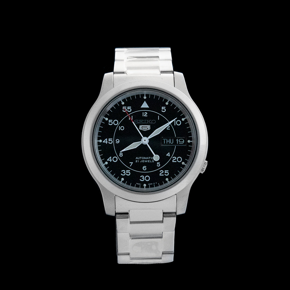 Seiko Black Field Watch on Steel - Main Image