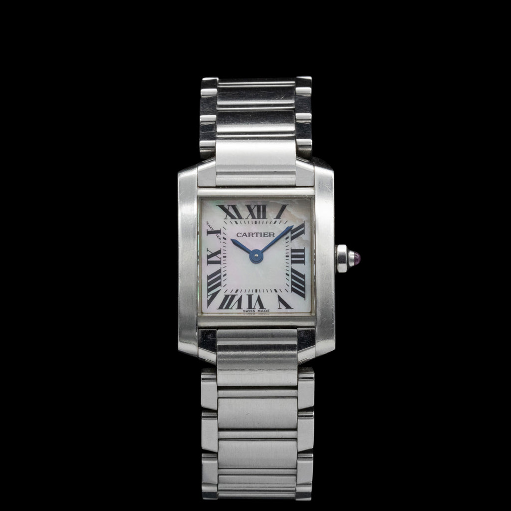 Cartier 2384. · Photo: FiveFortyFive · © FiveFortyFive, used with permission · Source: https://fivefortyfive.nz/products/cartier-tank-francaise-small-2384-mother-of-pearl