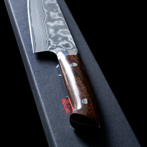 Hand Forged Japanese - Saji Santoku VG10 Black Damascus Steel 175mm with Iron Wood Handle