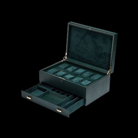 Watch Box - Wolf British Racing Green 10 Slot with Jewellery Tray