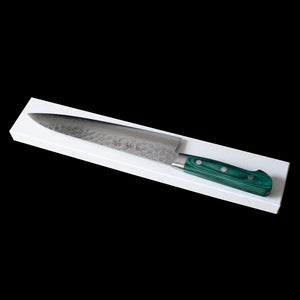 Hand Forged Knife Set - Sakai Takayuki Damascus Gyuto 210mm & Petty-Utility 135mm Green Pakka Wood Handle