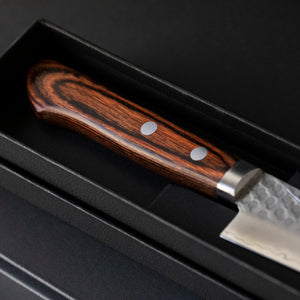 Hand Forged Japanese Knife Gift Set - Seisuke Petty 135mm Mahogany Handle & Black Quality Towel