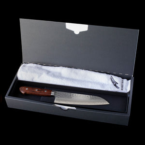 Hand Forged Japanese Knife Gift Set - Seisuke Santoku 170mm Mahogany Handle & Quality Towel