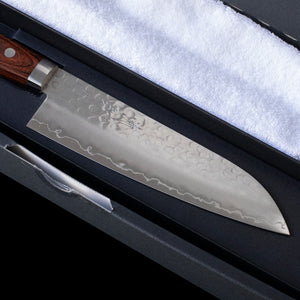 Hand Forged Japanese Knife Gift Set - Seisuke Santoku 170mm Mahogany Handle & Quality Towel